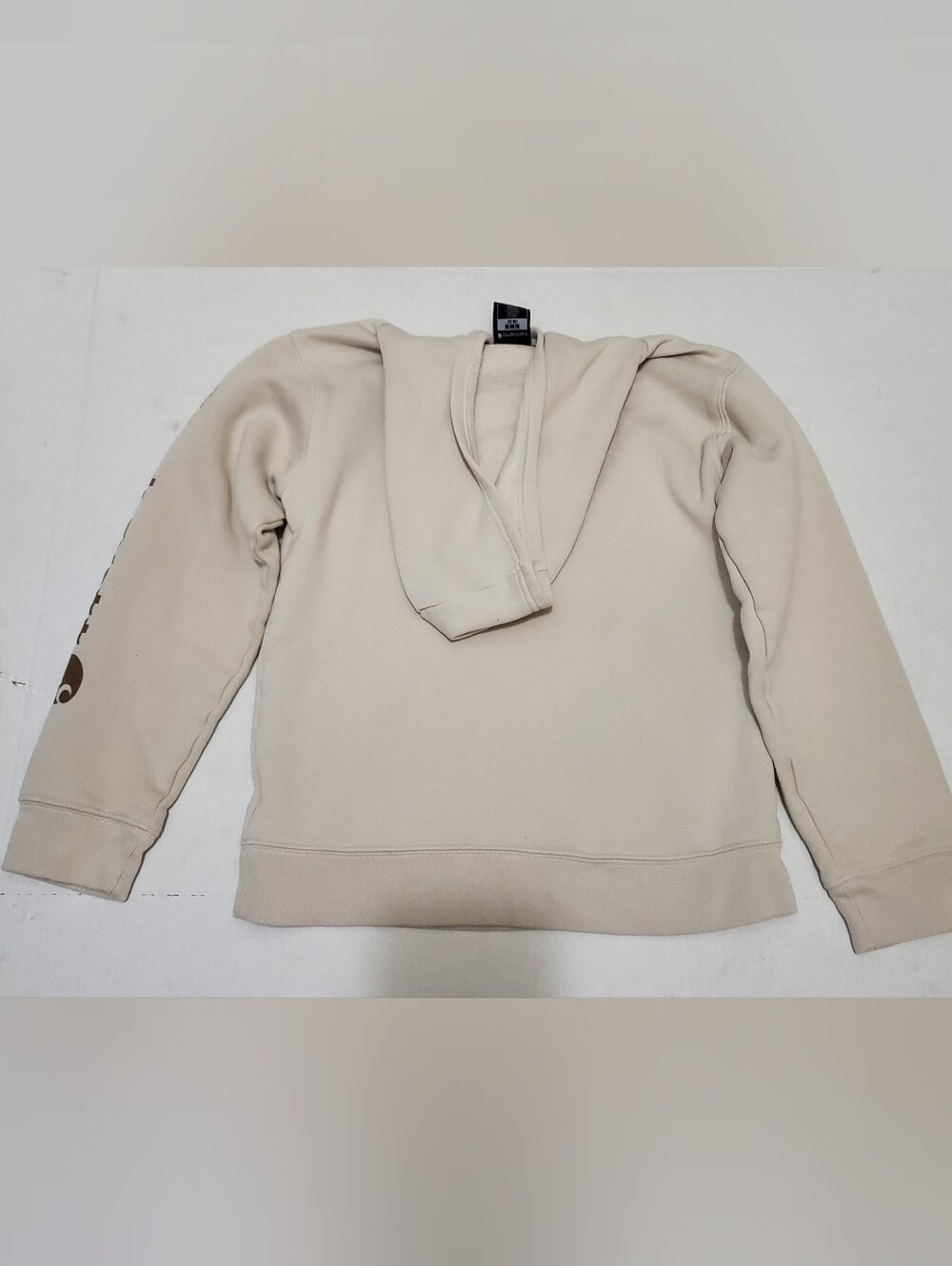 Carhartt Boys 10-12 Front Pocket Light Beige Pull Over Logo Hooded Sweatshirt - Picture 3 of 11